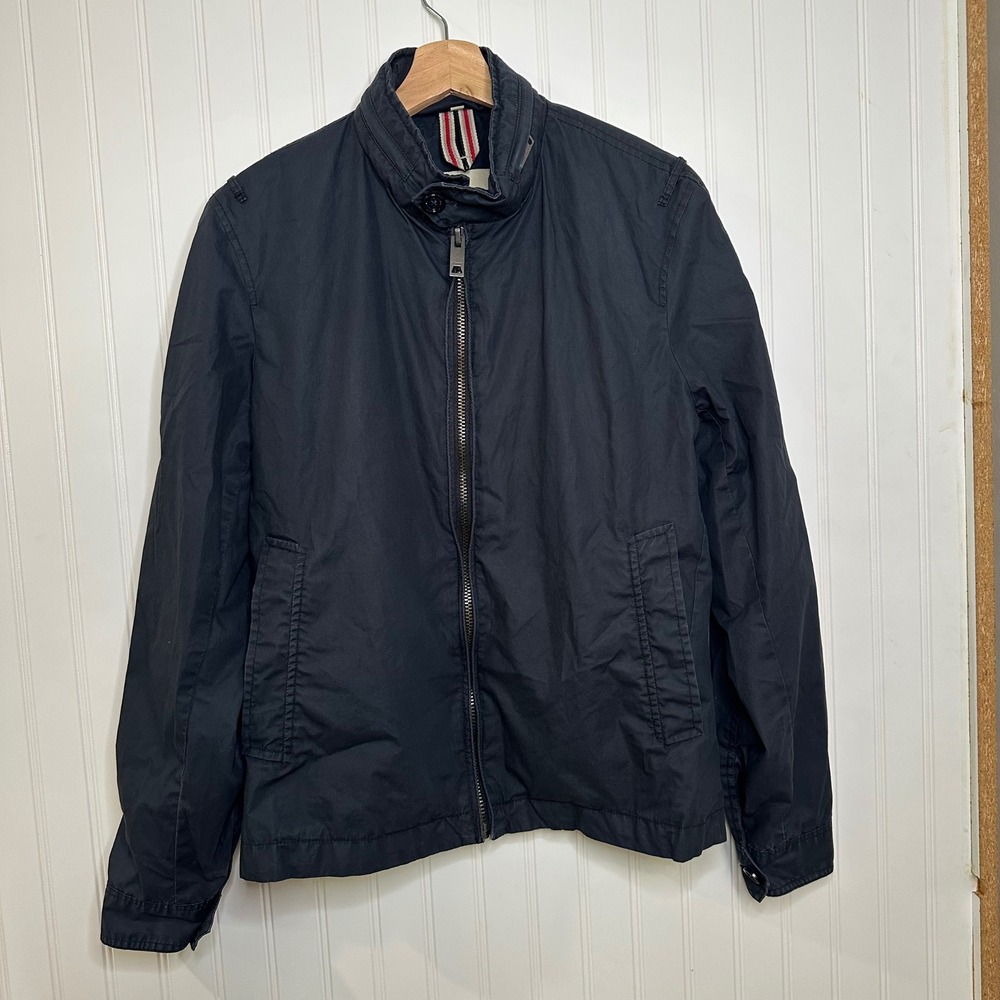 Burberry London Mens Navy Blue Harrington Jacket Packable Hood Size Large